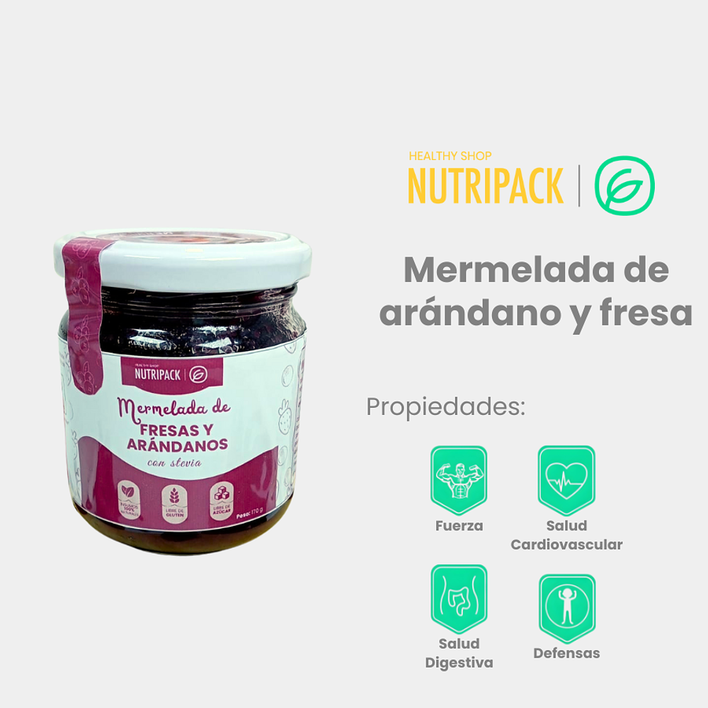 Mermelada de arándanos y fresa con stevia, 170 g