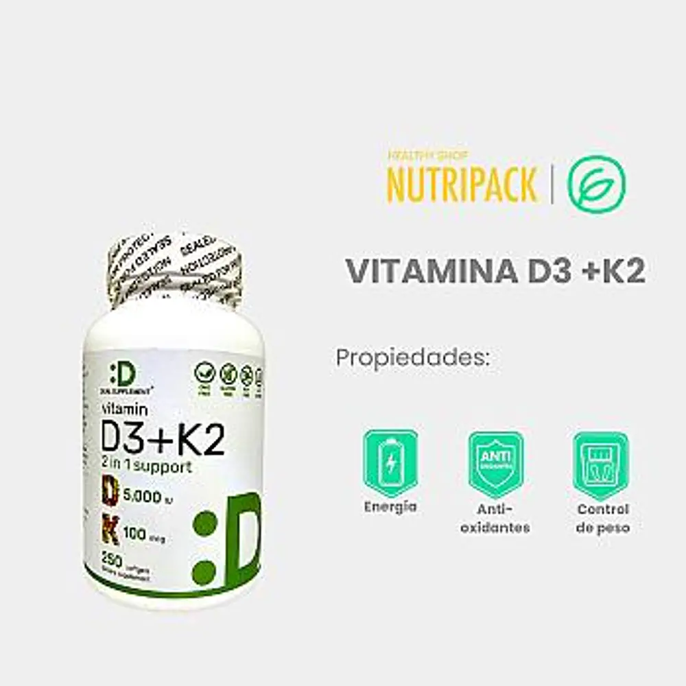 Vitamina D3 5,000 IU + K2 MK7, 250 uds