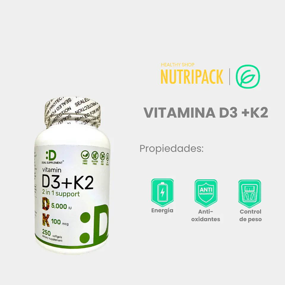 Vitamina D3 5,000 IU + K2 MK7, 250 uds 1
