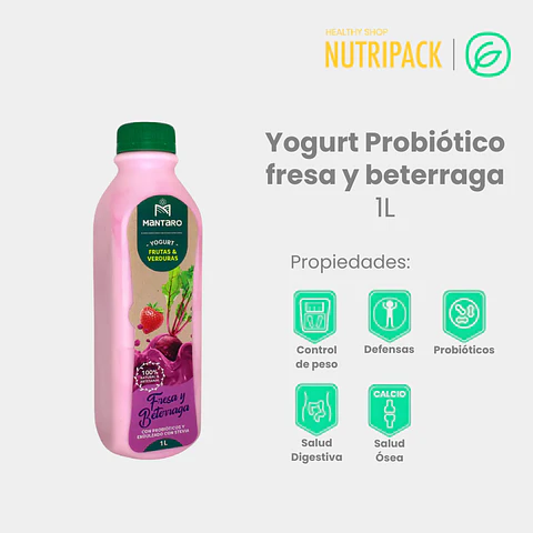 Yogurt Probiótico Fresa Con Beterraga, 1 L