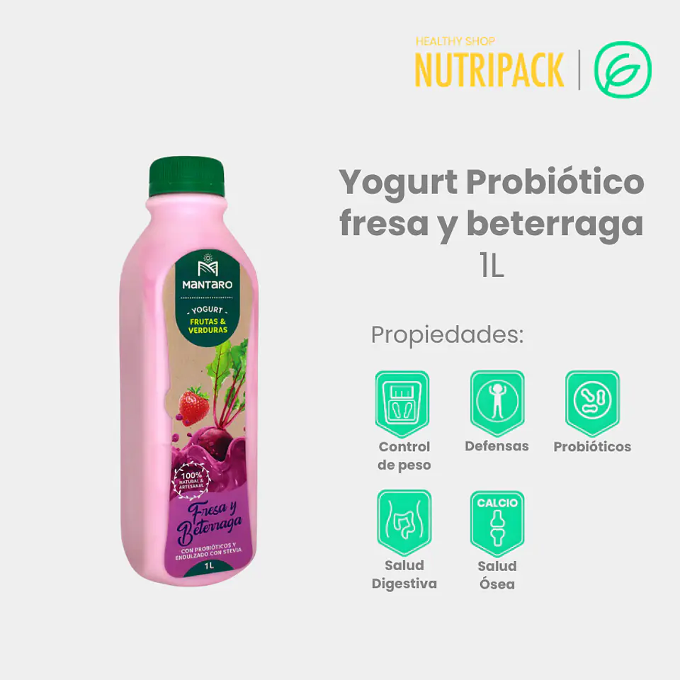 Yogurt Probiótico Fresa Con Beterraga, 1 L 1