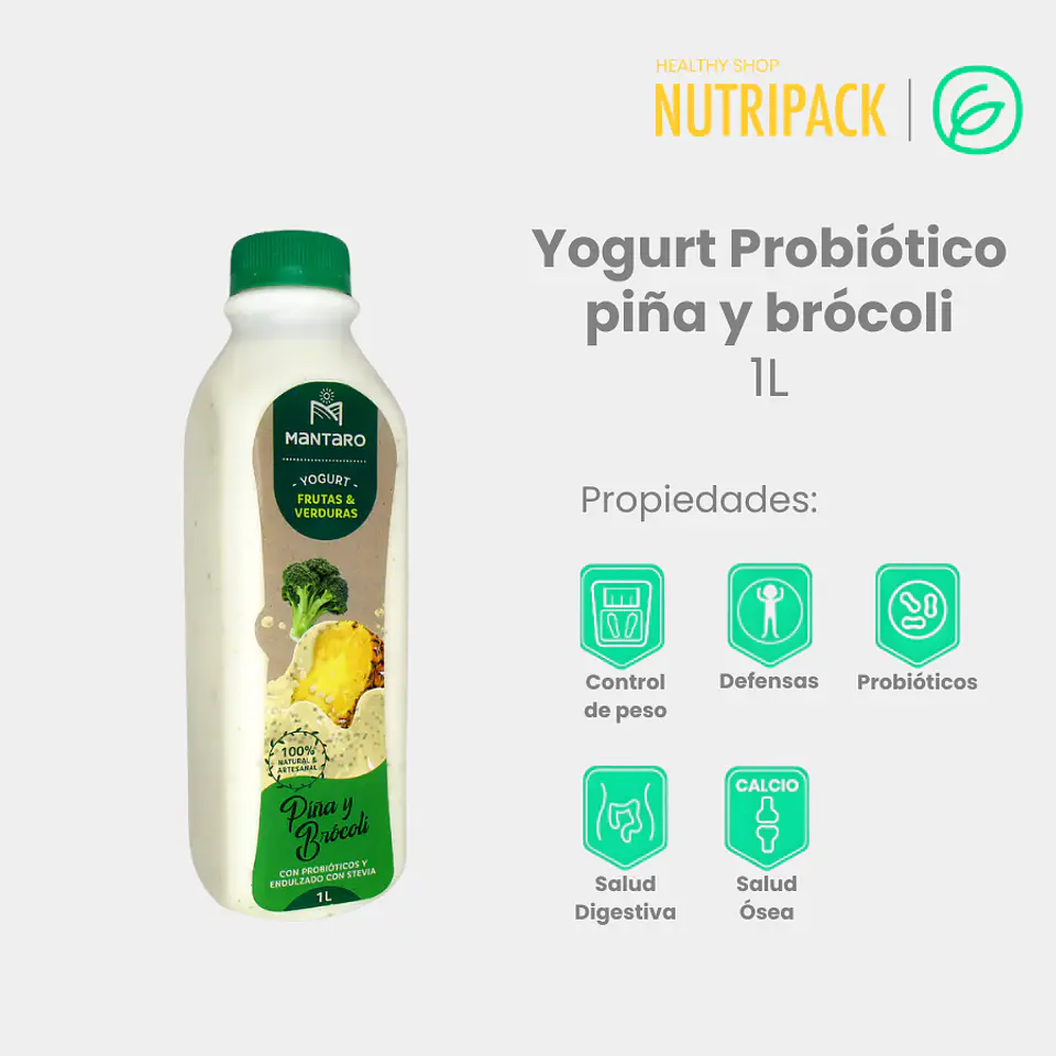 Yogurt Probiótico Piña Con Brócoli, 1 L 1