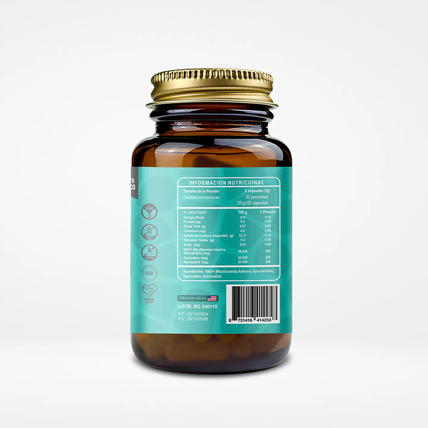 NAD+ Quercetina y Resveratrol 60 Cápsulas 2