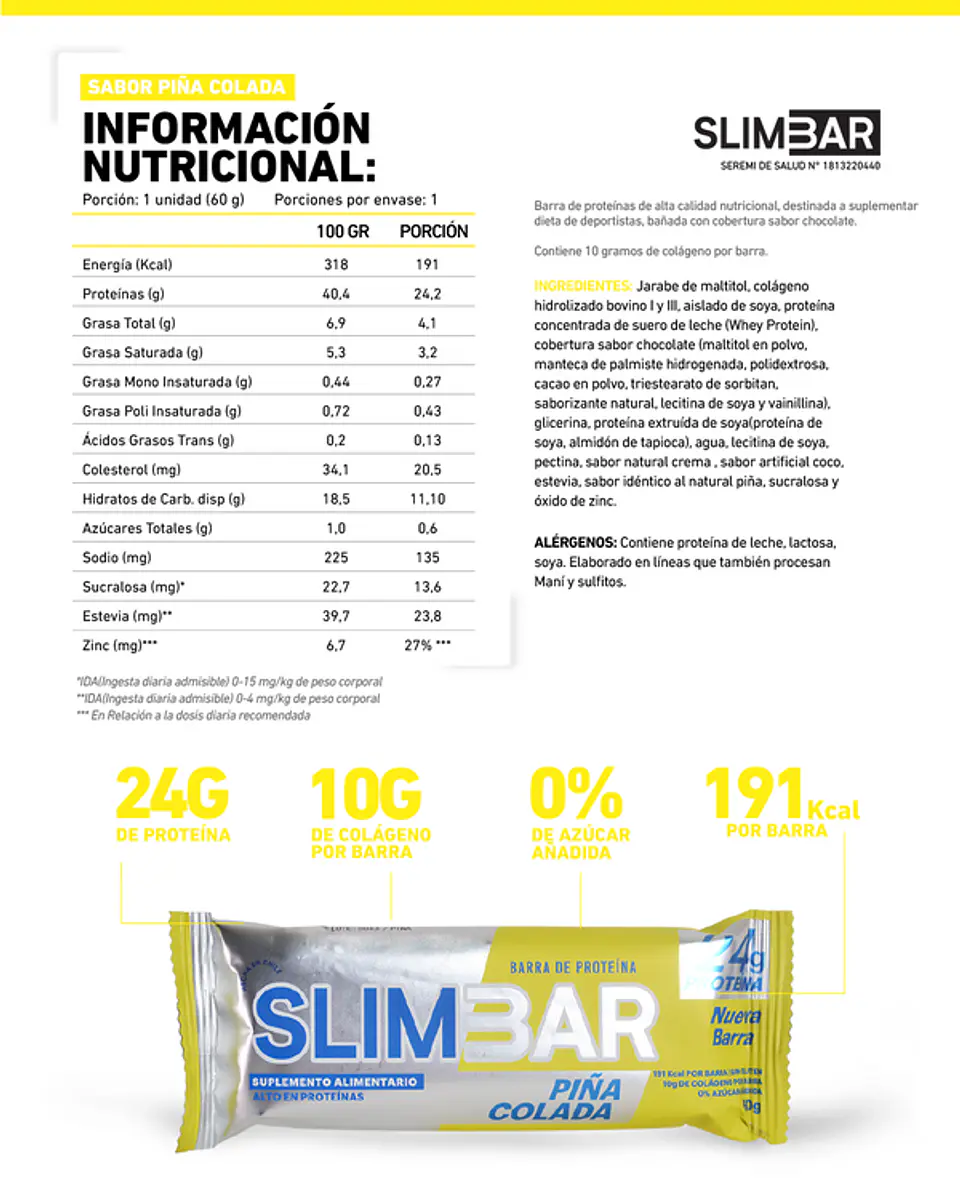 SlimBar 60 grs Piña Colada  2