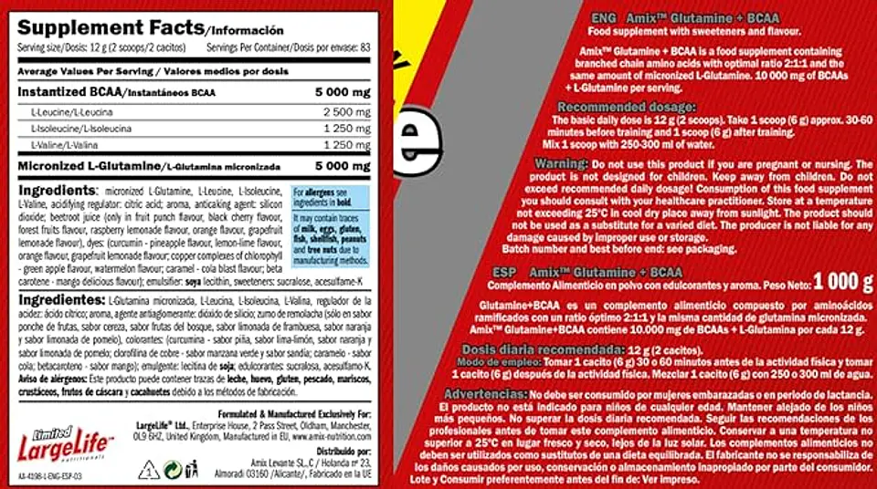 Aminoácidos Glutamina + BCAA Drink 1 Kg. – Amix™ 2