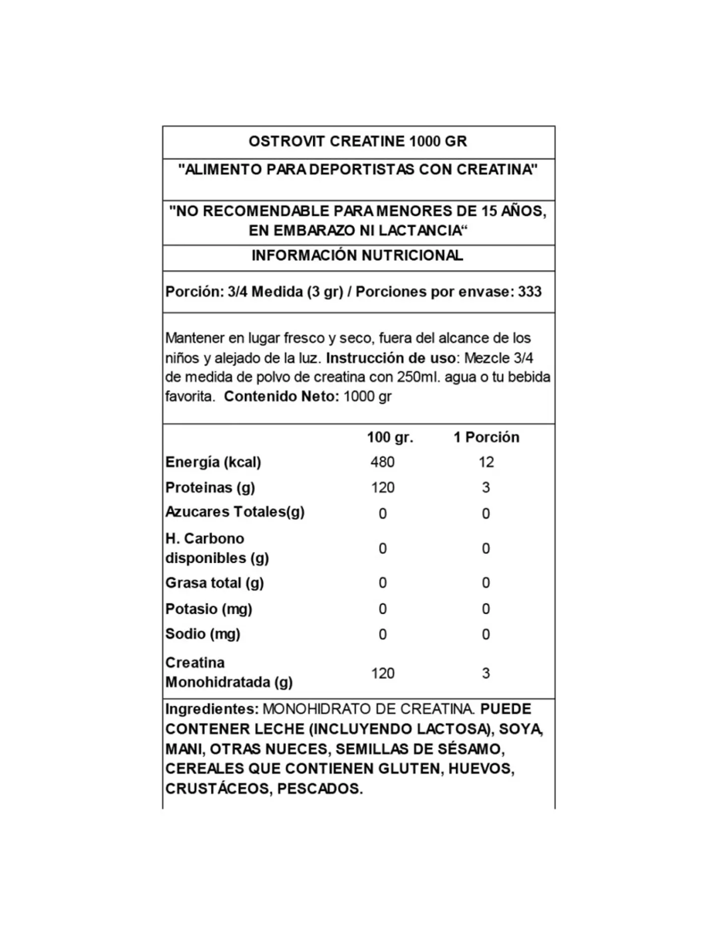  Creatina Monohidratada Ostrovit 1000 Grs 3
