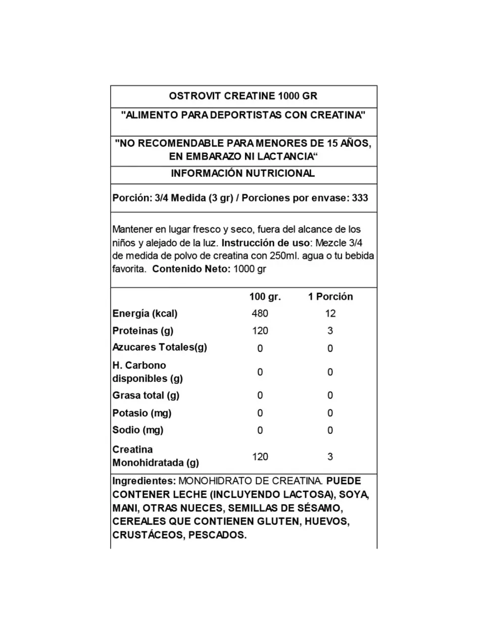  Creatina Monohidratada Ostrovit 1000 Grs 3