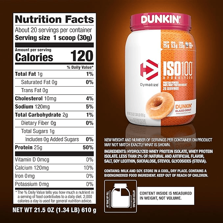 Proteína ISO 100 1.4 Lbs Dunkin Glazed Donut 4
