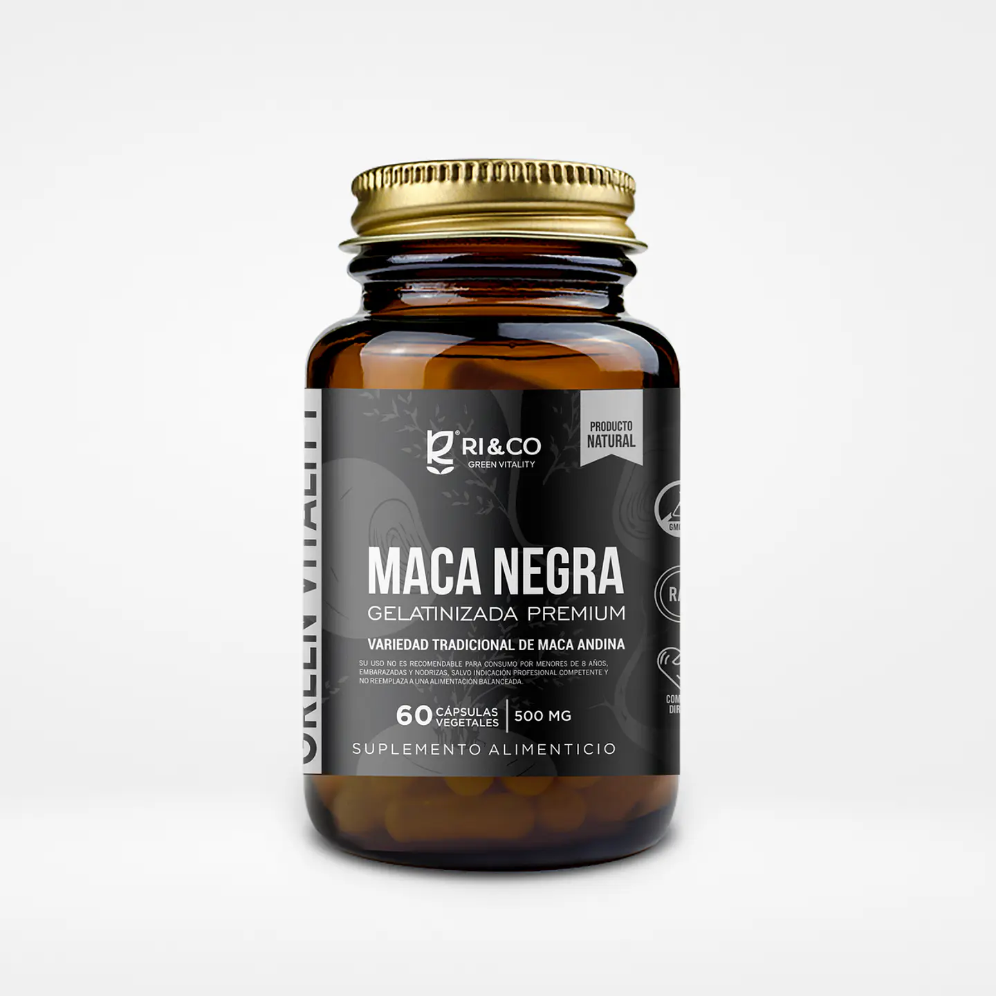 Maca Negra Gelatinizada Premium 500mg 60 Cápsulas Vegetales Ri&Co 1