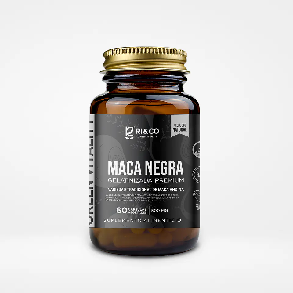 Maca Negra Gelatinizada Premium 500mg 60 Cápsulas Vegetales Ri&Co 1
