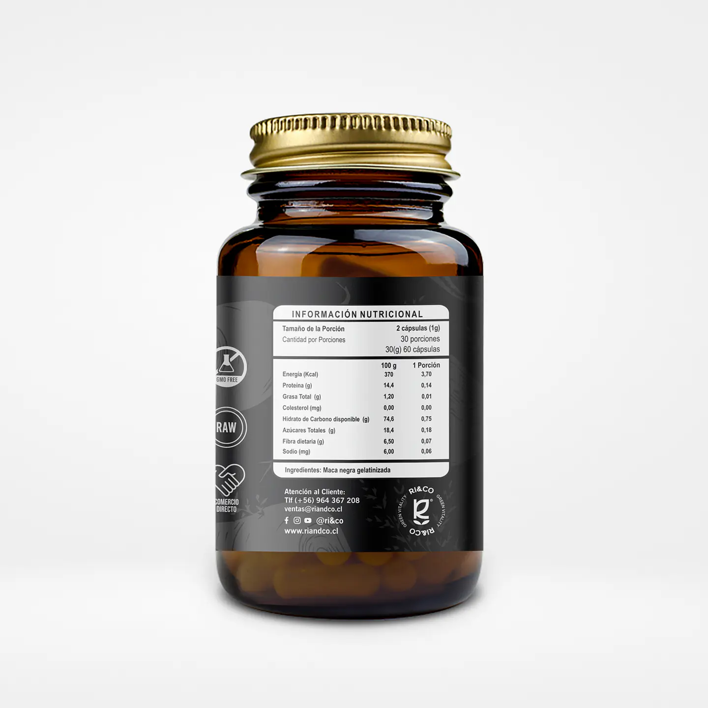 Maca Negra Gelatinizada Premium 500mg 60 Cápsulas Vegetales Ri&Co 2