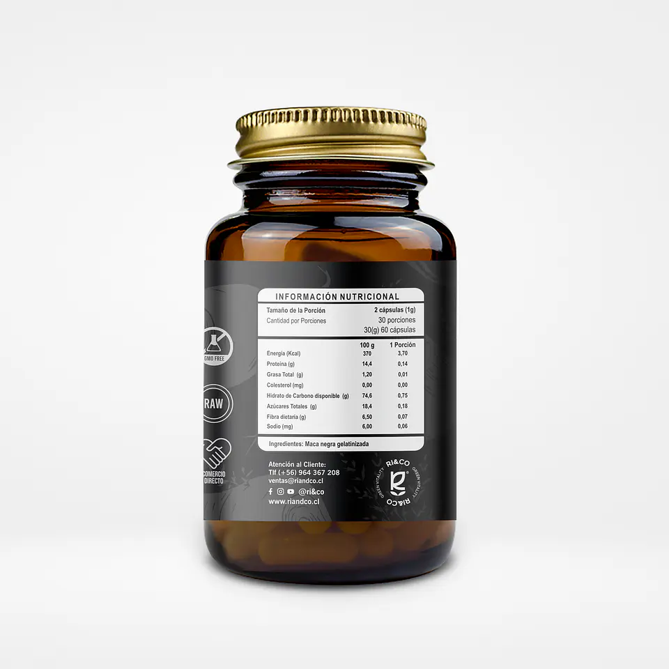 Maca Negra Gelatinizada Premium 500mg 60 Cápsulas Vegetales Ri&Co 2