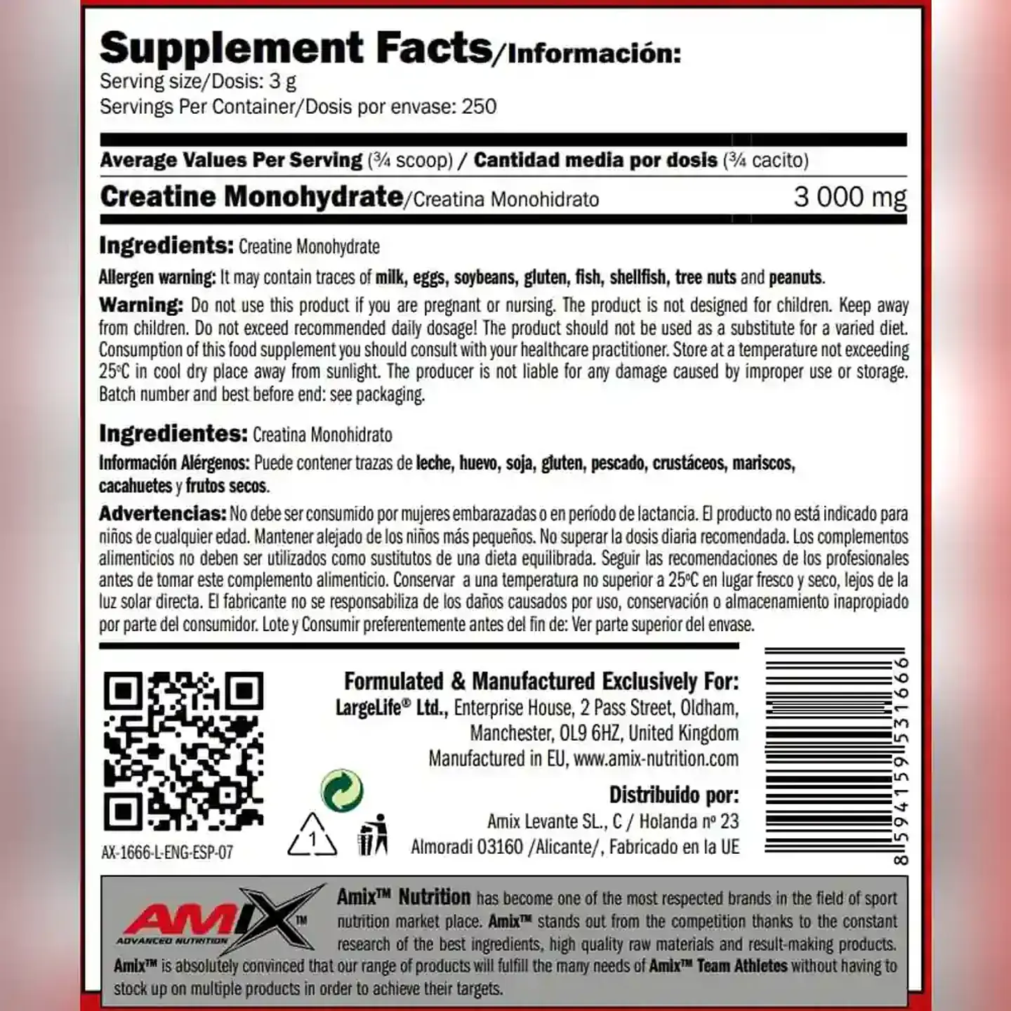 Creatina Monohidrato Micronizada 750 Gr Amix 2