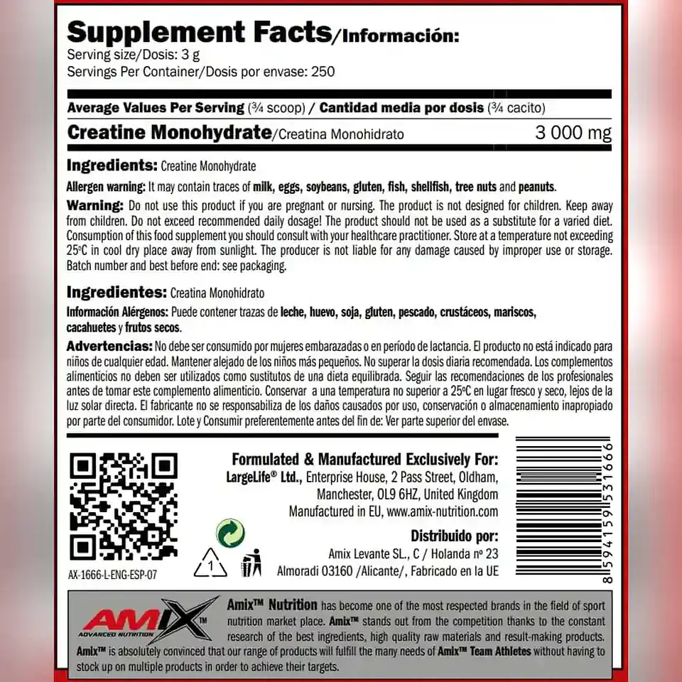Creatina Monohidrato Micronizada 750 Gr Amix 2
