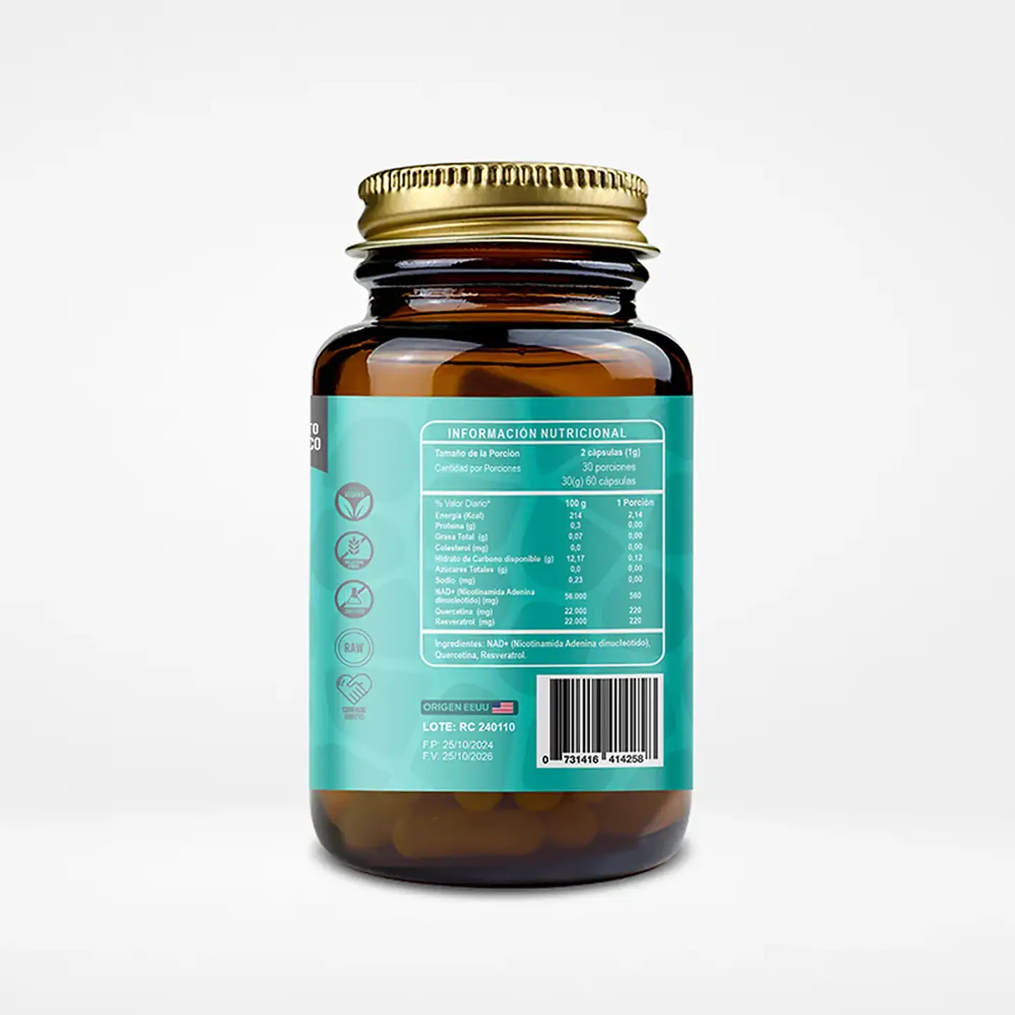 NAD+ Quercetina y Resveratrol 60 Cápsulas 2