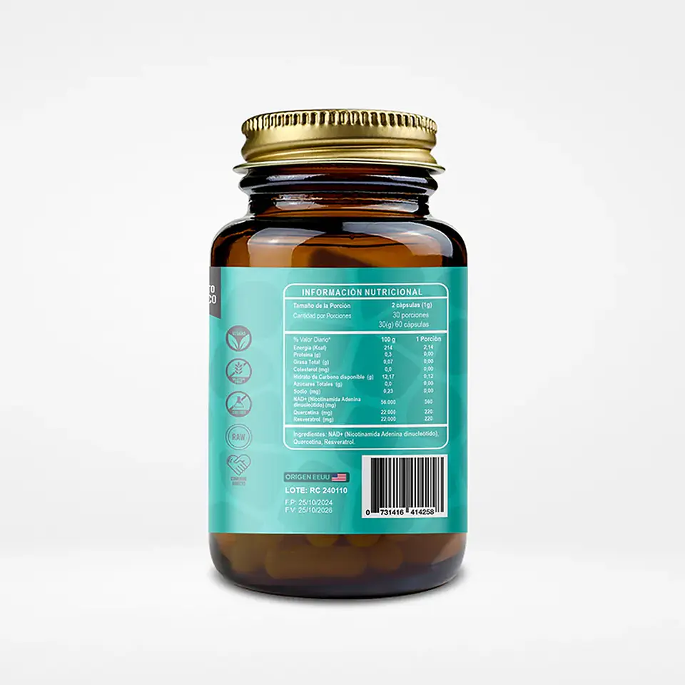 NAD+ Quercetina y Resveratrol 60 Cápsulas 2