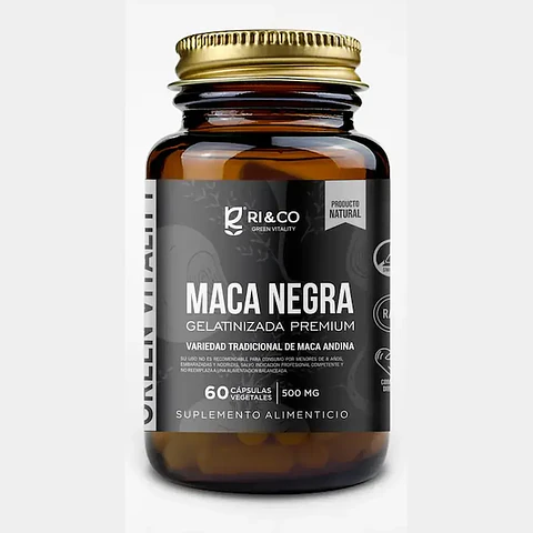 Maca Negra Gelatinizada Premium 500mg 60 Cápsulas Vegetales Ri&Co