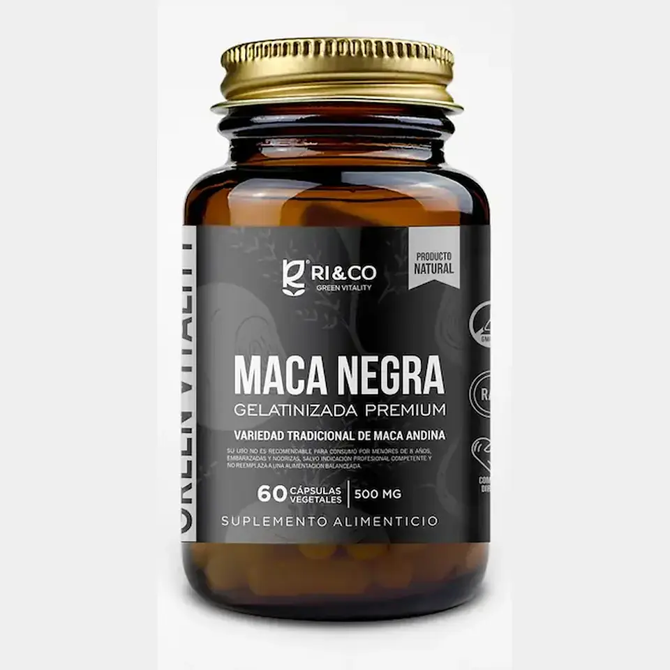Maca Negra Gelatinizada Premium 500mg 60 Cápsulas Vegetales Ri&Co 1