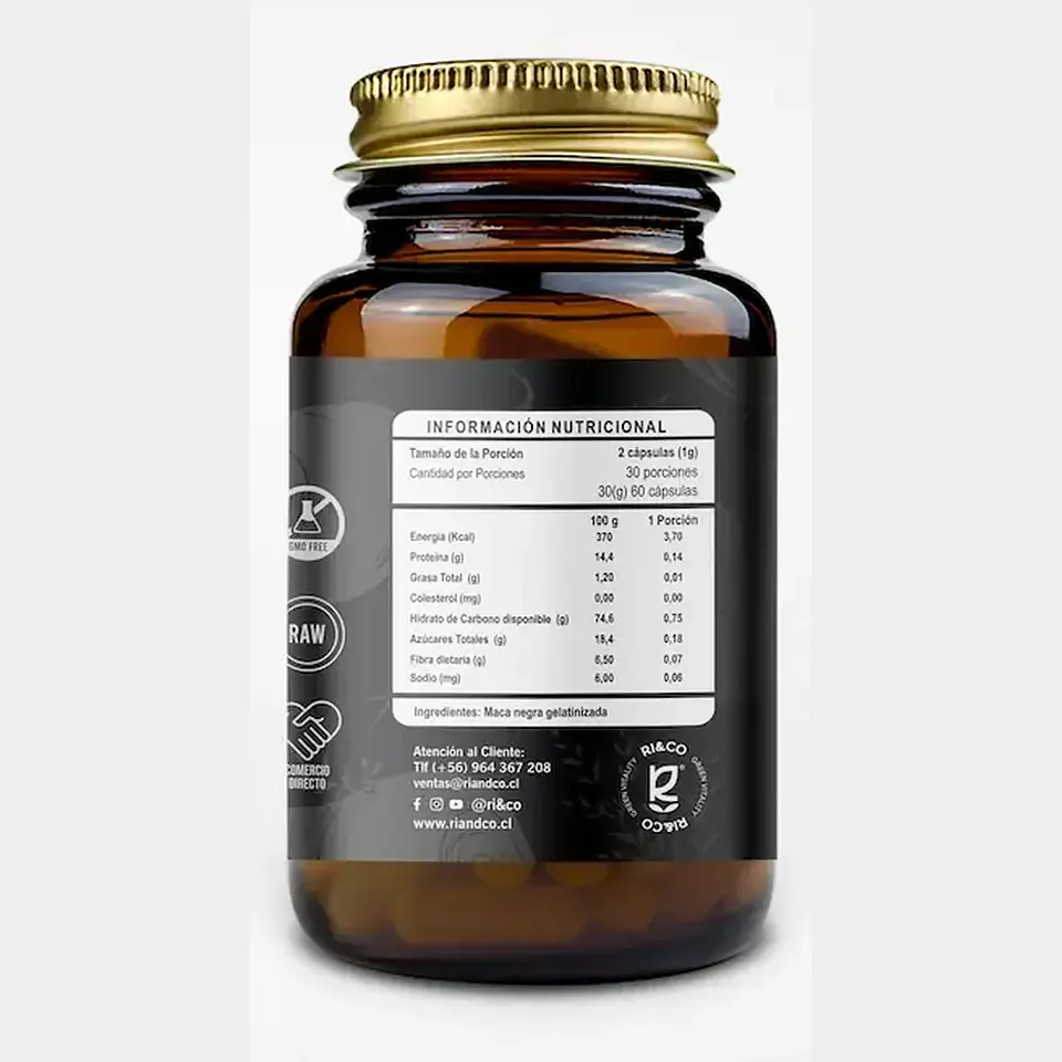 Maca Negra Gelatinizada Premium 500mg 60 Cápsulas Vegetales Ri&Co 2