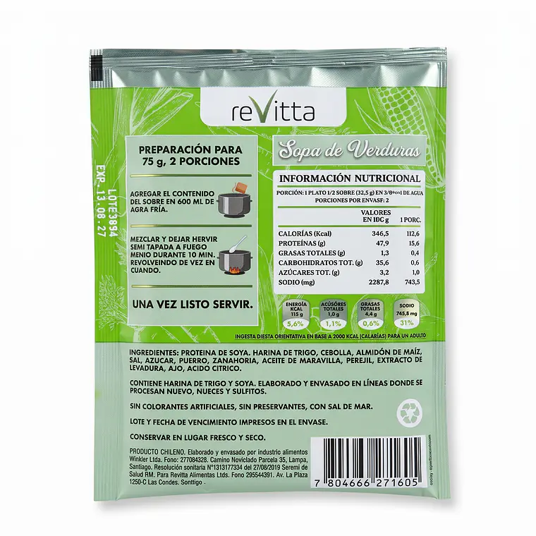 Sopa Proteica Verduras Vegana Revitta Wellness con Proteína 75 grs 2