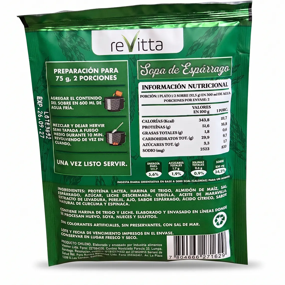 Sopa Proteica Espárragos Vegana Revitta Wellness con Proteína 75 grs 2