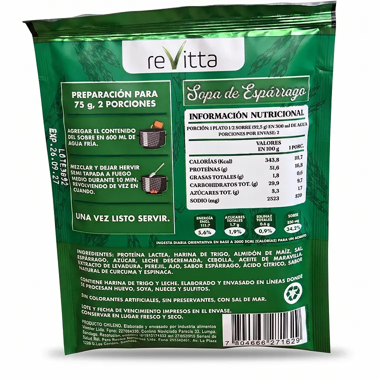 Sopa Proteica Espárragos Vegana Revitta Wellness con Proteína 75 grs 2