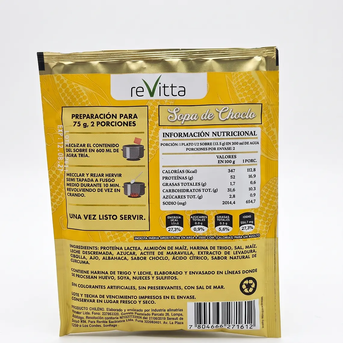 Sopa Proteica Choclo Vegana Revitta Wellness con Proteína 75 grs 2