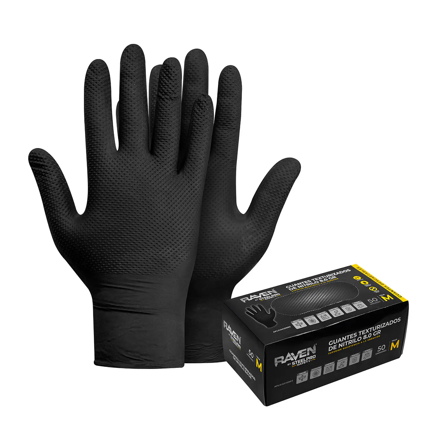 Guantes Raven Nitrilo Texturizado Negro 8 g - Caja 100 1