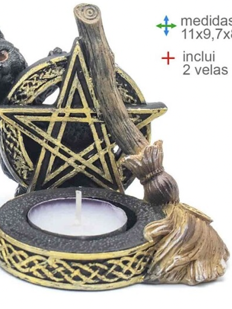 Porta Velas Gato Resina A 11x9,7x8,3cm 1