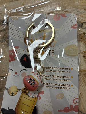 Porta Chaves Gato da Sorte Rosa