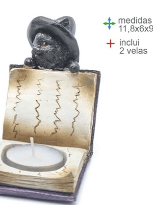 Porta Velas Gato Resina 11,8x6x9,2cm