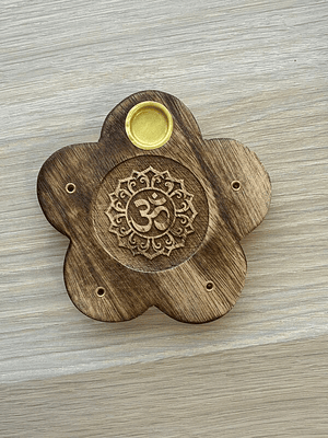 Inc. Flor Madeira C/ Simbolo Om