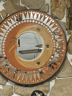 Espelho Redondo de Lua e Estrelas 60 Cm