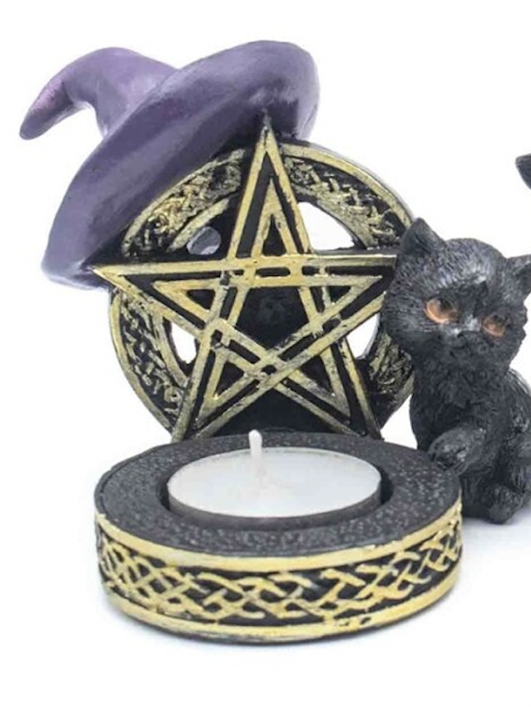 Porta Velas Gato Resina 11x9,7x8,3cm 1