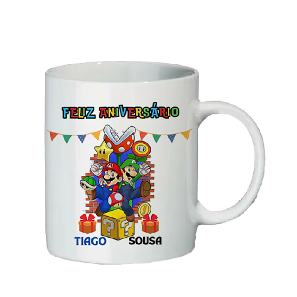 Caneca "Super Mario Feliz Aniversário" Personaliza o Nome!