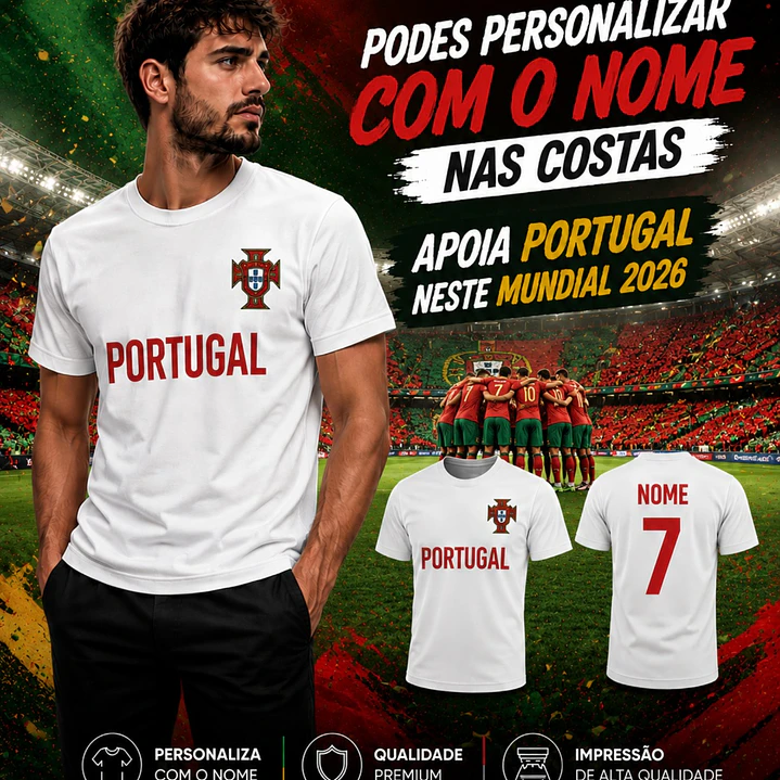 T-Shirt Portugal Personalizável com Nome e Número 2