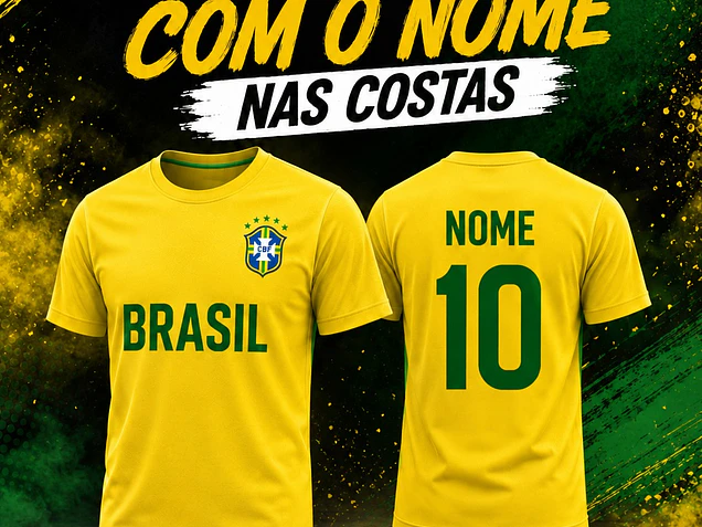 T-shirt Brasil Mundial 2026 Personalizável com Nome e Número – Mostra a Tua Paixão pela Seleção Brasileira
