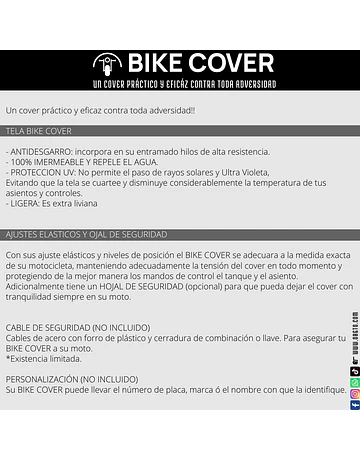 BIKE COVER SIVER  VERSION: Bajo Cilindre