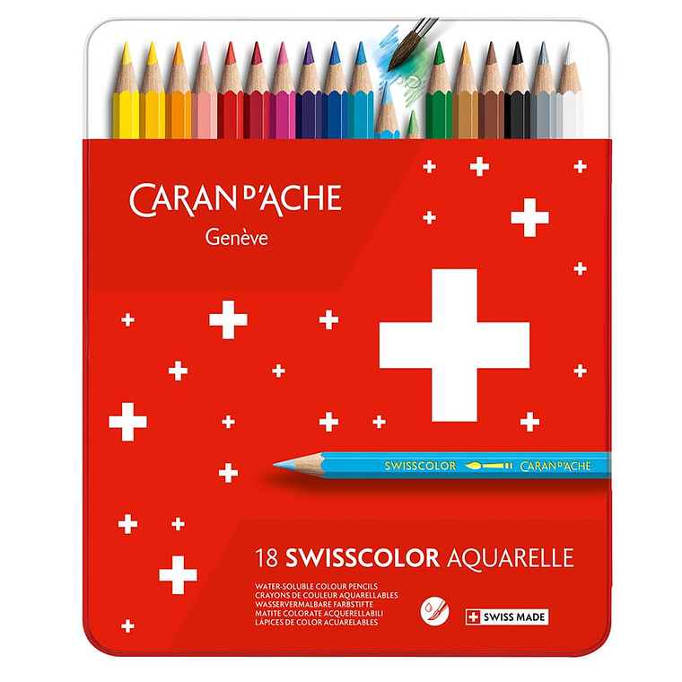 Caran D'Ache lápis de cor  aquareláveis Swisscolor caixa metálica 18 unidades 1