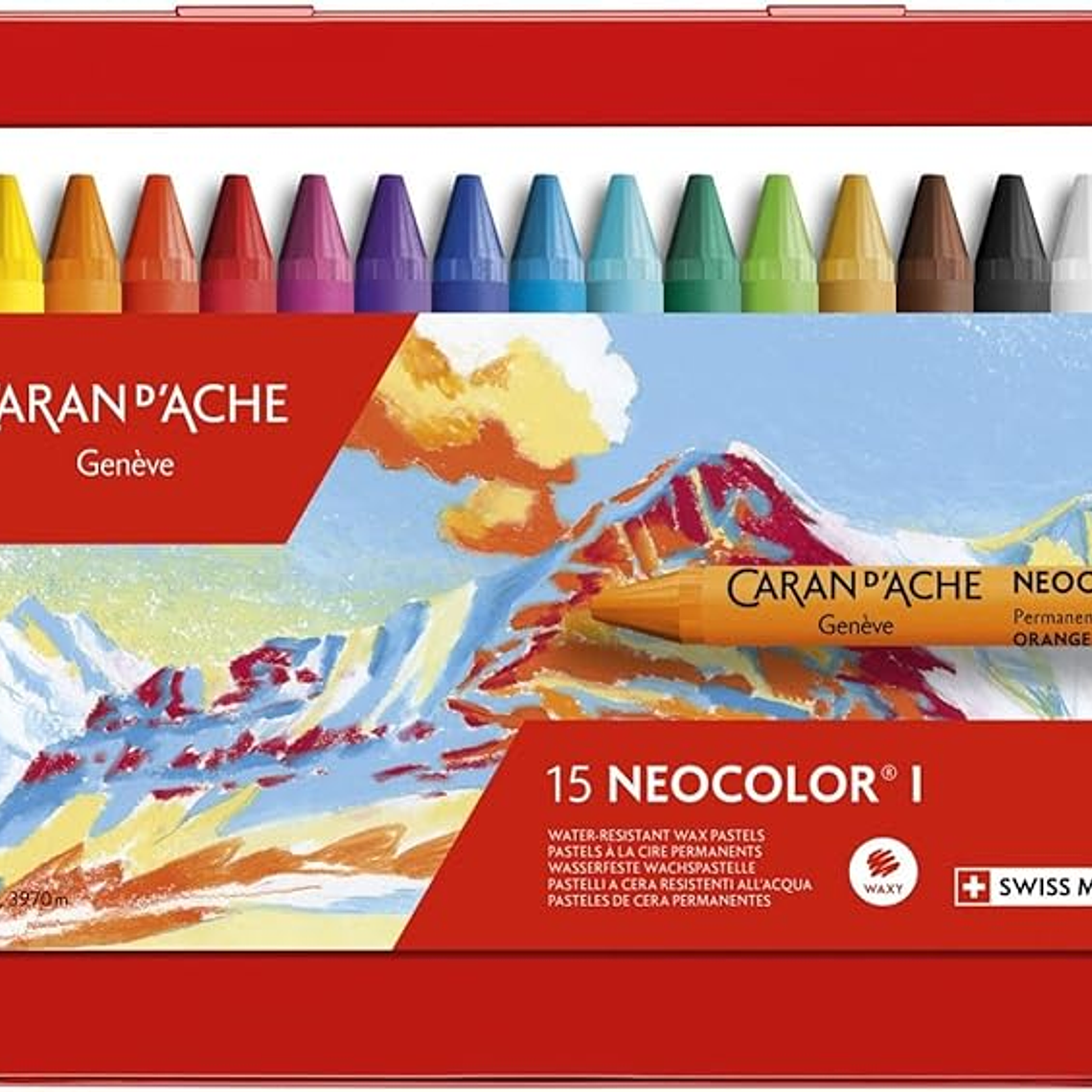 Caran D'ache Neocolor I - Conjunto de lápis de ceras de côr (15 unidades, caixa metálica) 1