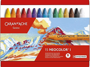 Caran D'ache Neocolor I - Conjunto de lápis de ceras de côr (15 unidades, caixa metálica)