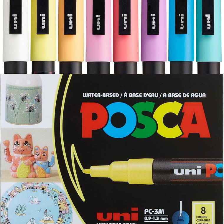  Posca Pack com 8 Marcadores PC-3M Cores Suaves Pastel 1
