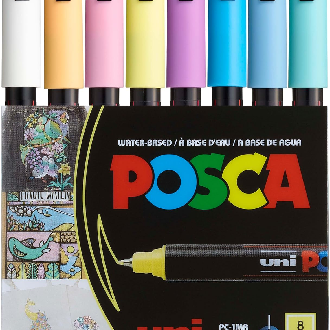  Posca Pack com 8 Marcadores PC-1M (extra fino) cores suaves 1