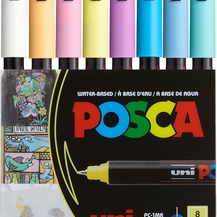  Posca Pack com 8 Marcadores PC-1M (extra fino) cores suaves 1