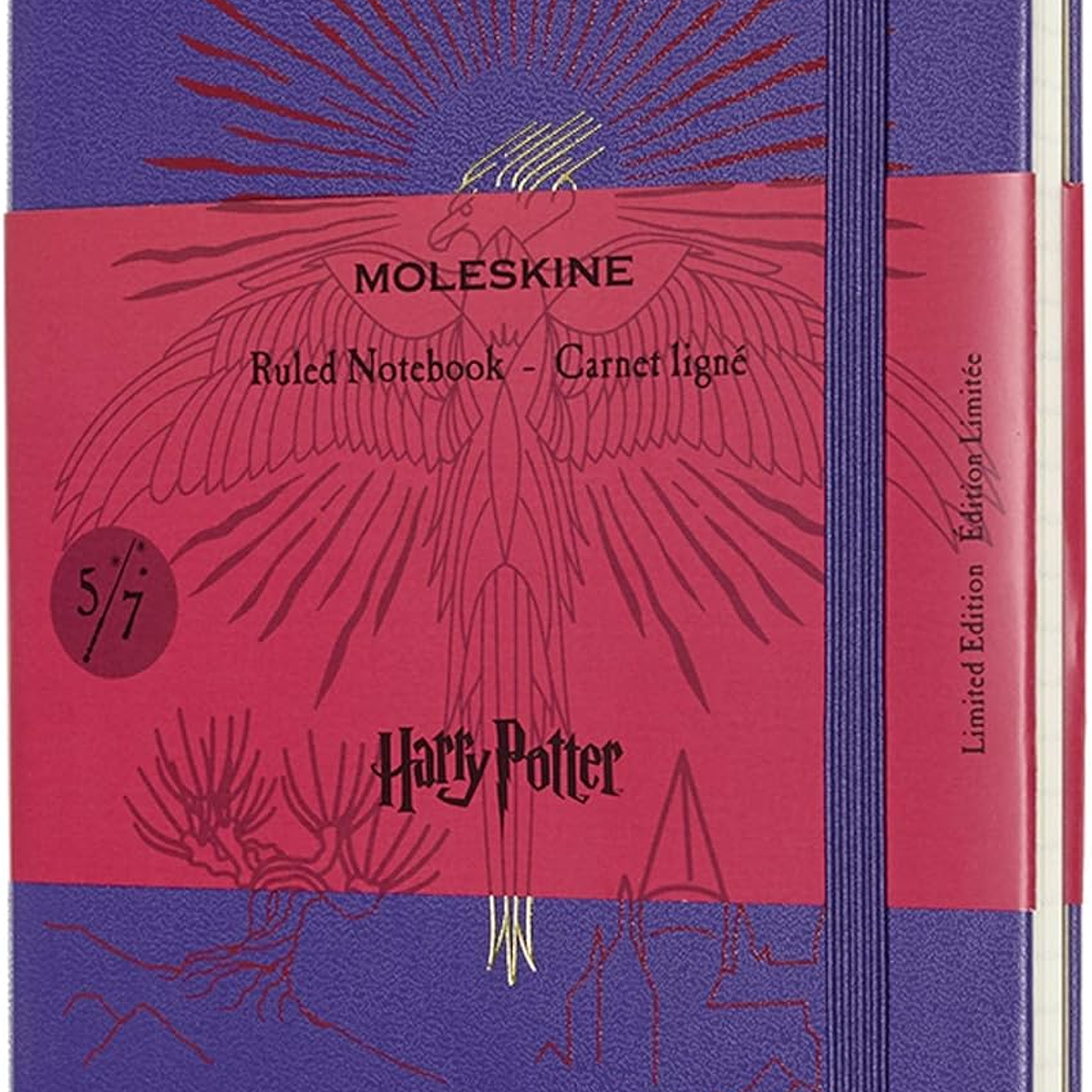 Moleskine - Caderno edição limitada Harry Potter, caderno pautado, design Fénix 5/7, capa dura, tamanho grande 13 x 21 cm, cor roxa. 1