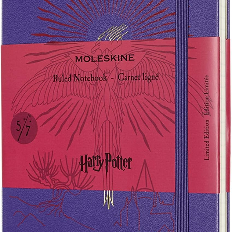 Moleskine - Caderno edição limitada Harry Potter, caderno pautado, design Fénix 5/7, capa dura, tamanho grande 13 x 21 cm, cor roxa. 1
