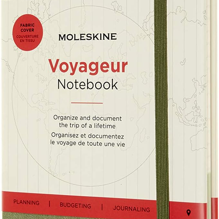 Moleskine Caderno Voyageur, Diário de Viagem, Caderno para Organizar Viagens, tamanho grande com Capa Rígida de Tecido, Cor Verde Olmo 1