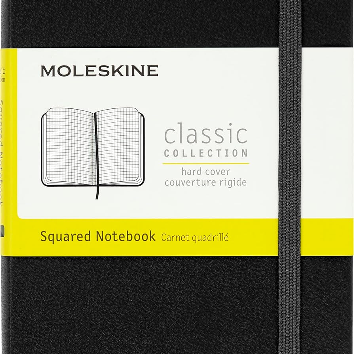 Moleskine - Caderno clássico com páginas quadriculadas, capa rígida e elástico, cor preta, de bolso 1