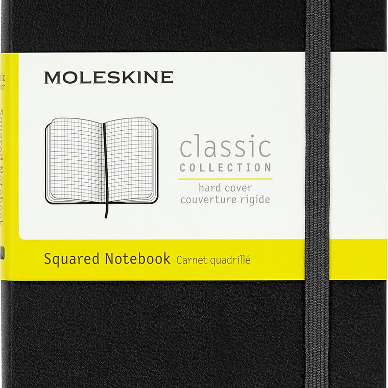 Moleskine - Caderno clássico com páginas quadriculadas, capa rígida e elástico, cor preta, de bolso 1