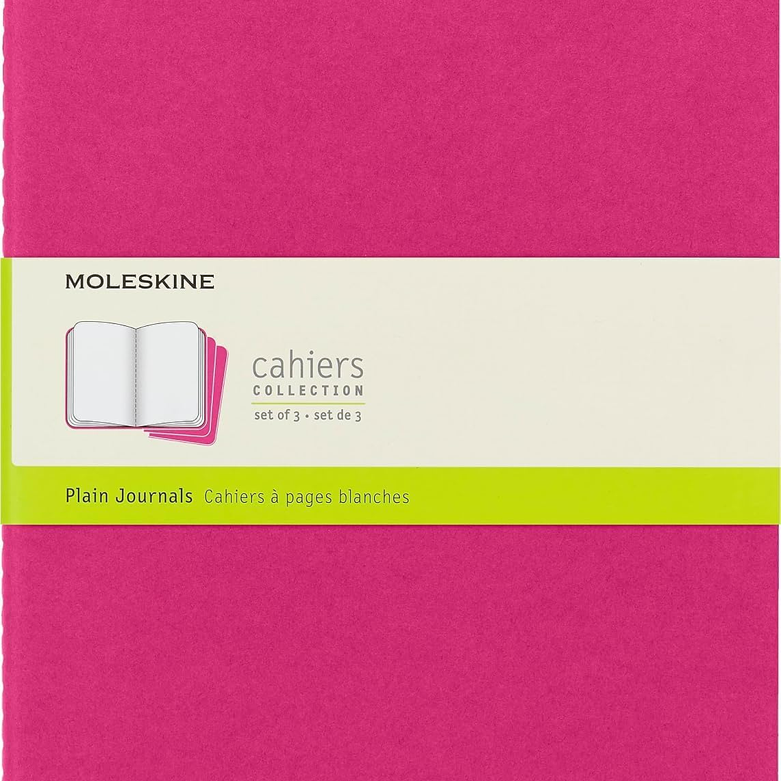 Moleskine Cahier Conjunto de 3 Caderno Lisao, Capa de Cartão com Costura de Algodão Visível, Cor Kinetic Rosa, Tamanho Extra Grande 1